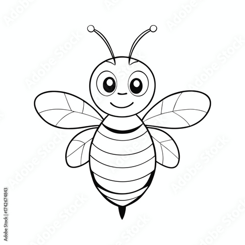 A cute bumble bee coloring page featuring a cheerful bee with buzzing wings and striped body, surrounded by flowers—perfect for kids to enjoy and explore creativity.
