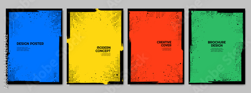 Vector illustration. Hand drawn abstract frame set. Ink brush strokes mess. Design for poster, invitation, gift card, coupon, book cover. Banner halftone overlay. Retro vintage background collection