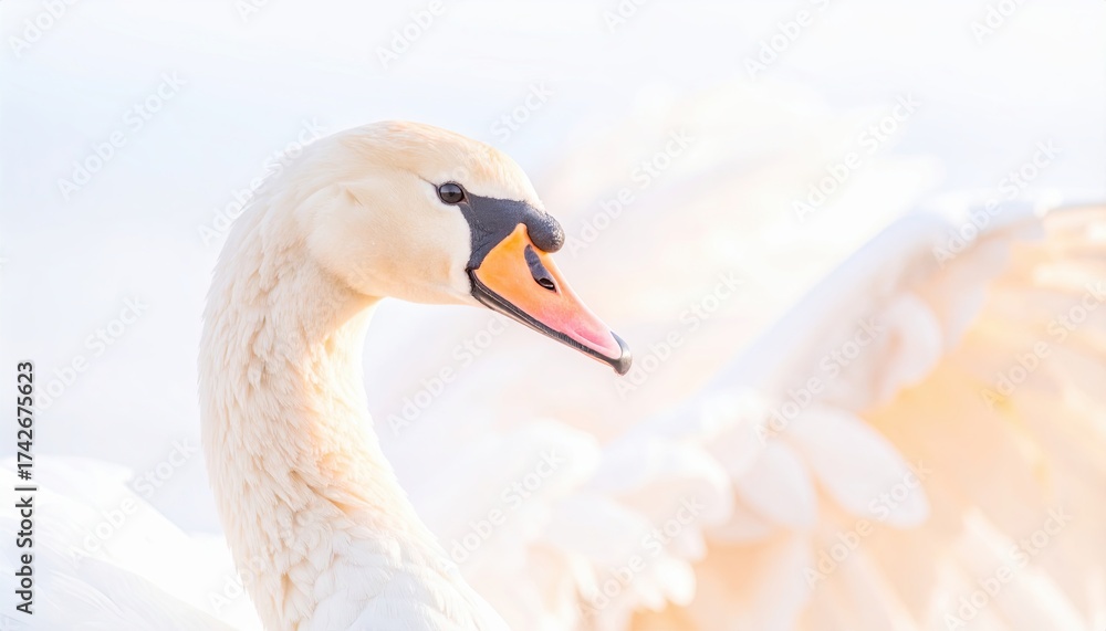 Obraz premium Graceful Swan Portrait, Nature Scene, Soft Lighting, Wildlife Photography, Calm Environment, Close-Up View, Beauty of Nature