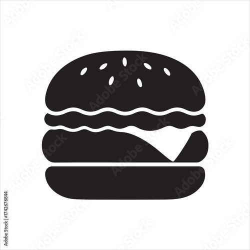 Cheeseburger Silhouette Icon  Black Vector Burger Illustration on White Background