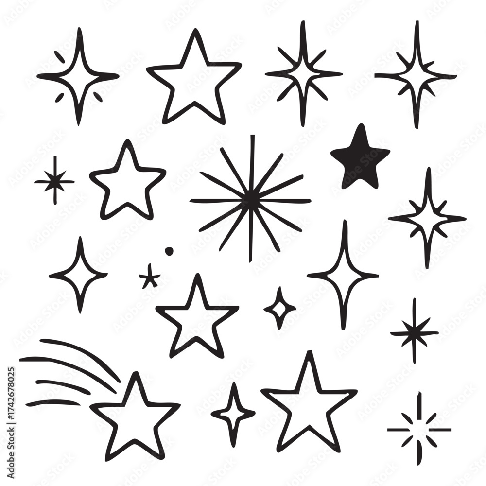 Obraz premium A Whimsical Collection of Hand Drawn Stars An Array of Shapes and Styles in a Playful Composition