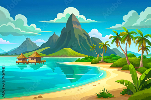 Matira Beach Bora Bora French Polynesia, lagoon paradise, turquoise water, white sand, tropical island beauty, famous travel destination.