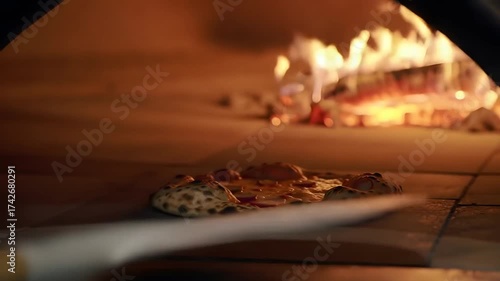 Rustic woodfired oven baking perfect artisan pizza