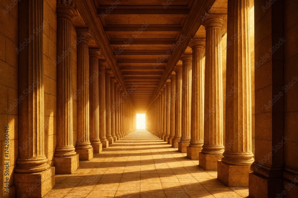 Obraz premium Latvia, Kandava, 2025-08-23, Latvijas kauss A Glimpse Through Time in a Majestic Corridor of Columns
