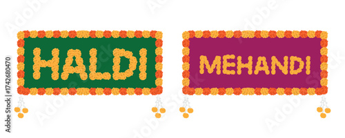 Mehandi and Haldi Sign Board Set Vector for Traditional Indian Wedding