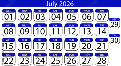 Mark your important dates and plan ahead with this clean July 2026 calendar layout, perfect for business and personal organization.