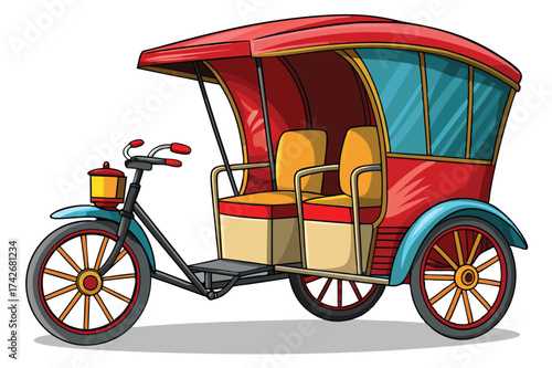 Cartoon Rickshaw Illustration – Traditional Three-Wheeler Taxi Vector Art