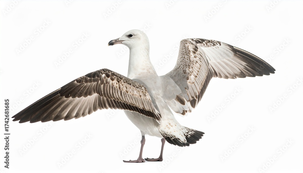 Obraz premium Seagull in Flight, Coastal Landscape, Wildlife Photography, Natural Habitat, Serene Environment, Captured Moment
