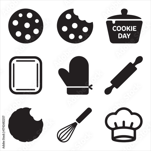 Cookie Day Vector Icon Pack Baking Tools Silhouette Set”
Sweet Bakery Vector Icons Pastry & Baking Essentials Pack Minimal Cookie and Kitchen Icon Set” Dessert Making Vector Silhouettes
