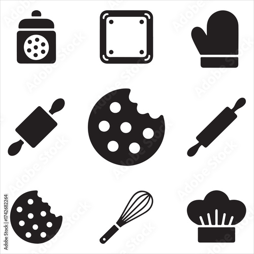 Cookie Day Vector Icon Pack Baking Tools Silhouette Set”
Sweet Bakery Vector Icons Pastry & Baking Essentials Pack Minimal Cookie and Kitchen Icon Set” Dessert Making Vector Silhouettes

