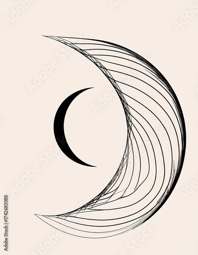 Op Art Moonlight Design Featuring Curved Lines and Shapes in a Minimalist Style