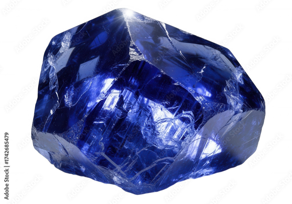 Fototapeta premium Raw sapphire gemstone deep blue isolated on a transparent background