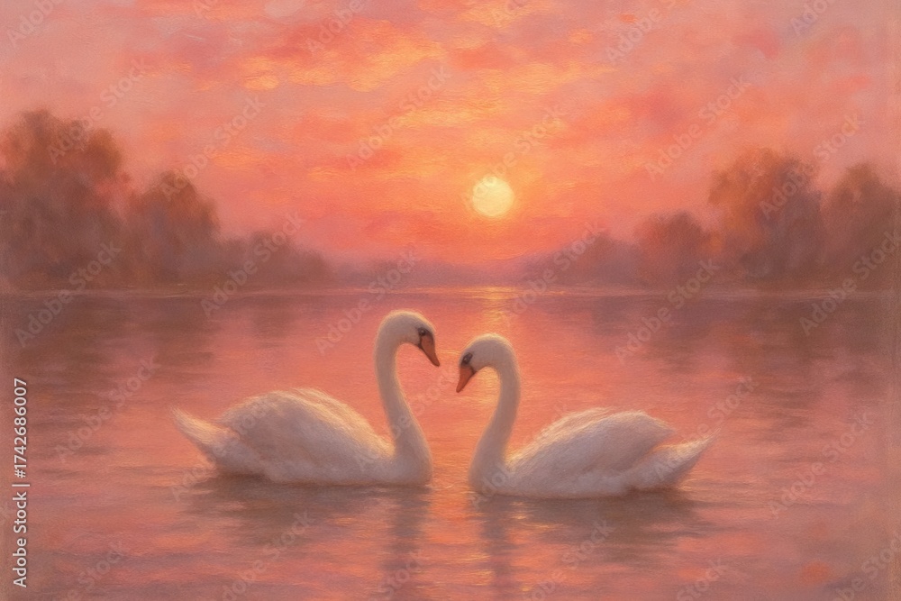 Fototapeta premium Latvia, Kandava, 2025-08-23, Latvijas kauss A Swan's Dance at Sunset