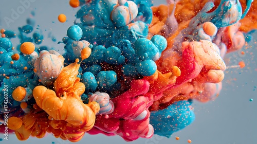 Fluid ink splash spreading organically colorful abstract shapes