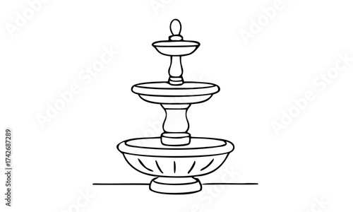 Fountain icon vector illustration, classic fountain design with water outline and line art style. Decorative fountain element for garden, park, city architecture and urban outdoor template