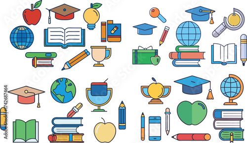 Line art vector school related icon set 