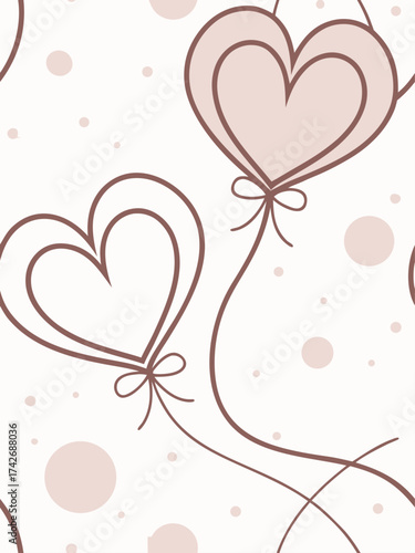Seamless pattern vector illustration of cute heart shaped balloons floating softly with gentle dots for design projects