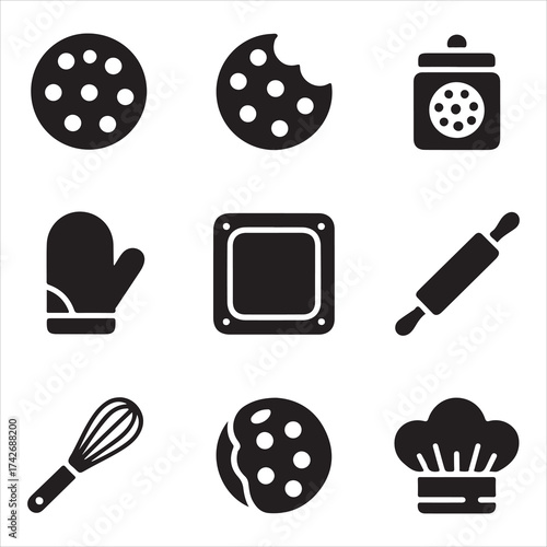 Cookie Day Vector Icon Pack Baking Tools Silhouette Set”
Sweet Bakery Vector Icons Pastry & Baking Essentials Pack Minimal Cookie and Kitchen Icon Set” Dessert Making Vector Silhouettes
