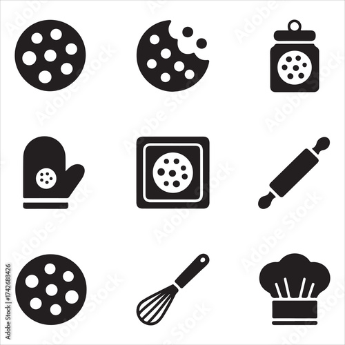 Cookie Day Vector Icon Pack Baking Tools Silhouette Set”
Sweet Bakery Vector Icons Pastry & Baking Essentials Pack Minimal Cookie and Kitchen Icon Set” Dessert Making Vector Silhouettes
