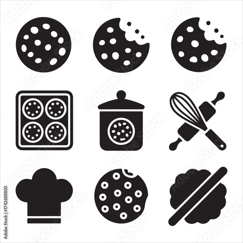 Cookie Day Vector Icon Pack Baking Tools Silhouette Set”
Sweet Bakery Vector Icons Pastry & Baking Essentials Pack Minimal Cookie and Kitchen Icon Set” Dessert Making Vector Silhouettes
