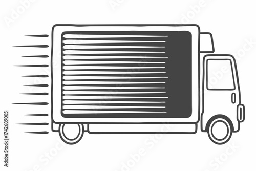 Fast Moving Truck Line Doodle – Black Minimalist Outline