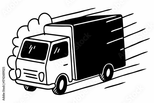 Fast Moving Truck Line Doodle – Black Minimalist Outline