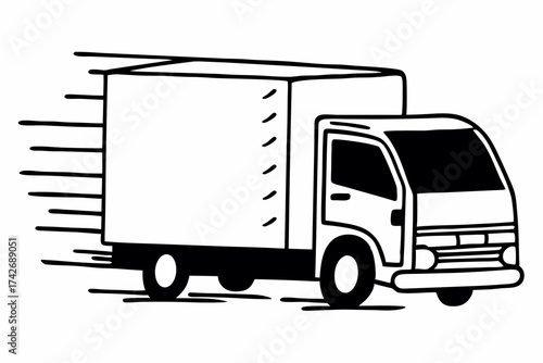 Fast Moving Truck Line Doodle – Black Minimalist Outline
