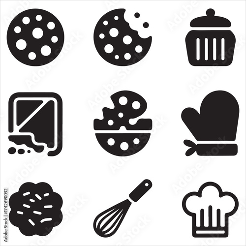 Cookie Day Vector Icon Pack Baking Tools Silhouette Set”
Sweet Bakery Vector Icons Pastry & Baking Essentials Pack Minimal Cookie and Kitchen Icon Set” Dessert Making Vector Silhouettes
