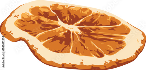 Illustration of a single, dried orange slice with visible segments and peel.