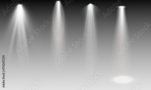 Empty stage with spotlights. Lighting devices on a transparent background