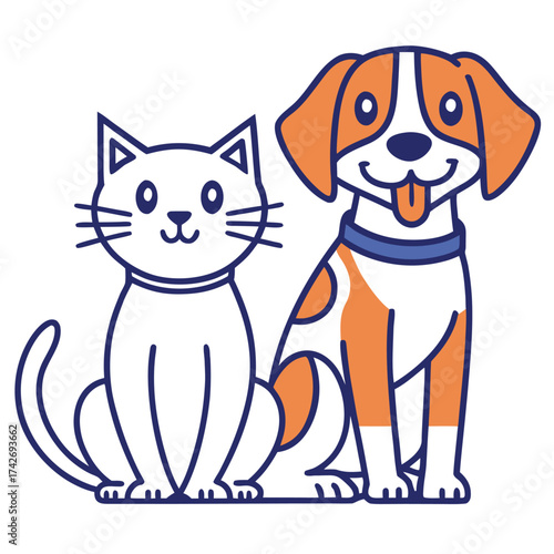 Friendly Cat and Dog Sitting Together animal companion