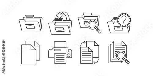 Vector icon set for web and mobile design including business, office, computer, money, mail, phone, and document symbols