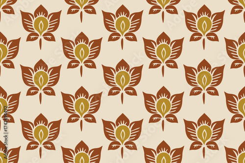 Digital Ajrakh seamless pattern block print floral batik vector. Motifs African boho paisley Floral Ikat pattern.Ethnic ikat floral Indian Pattern.  traditional symmetrical floral design block-printed