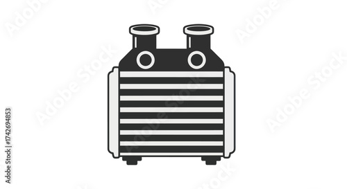 Black and White Intercooler with Two Inlet-Outlet Pipes.