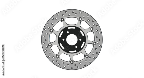 Perforated Motorcycle Brake Disc with Central Hub.