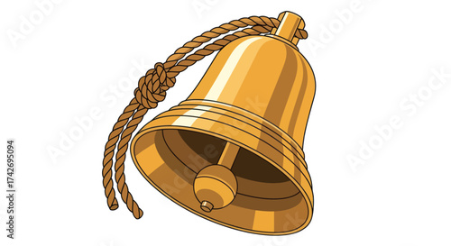 Golden Bell with Rope Decorative Ornament Vintage Style.