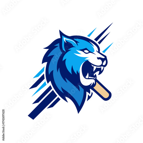 ferocious lion mascot cricket logo roaring lion head icon.