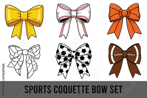 Sports Coquette Bow Set – Cute Girly Sports Ball Ribbons for Softball, Baseball, Basketball, Soccer and Football Fans