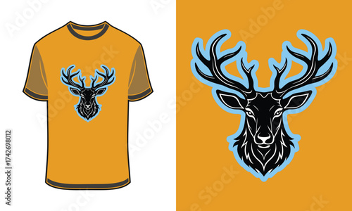 Tshirt mockup Stag Head Graphic With Blue Outline Orange deer