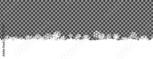 White snowflakes cluster above the snowdrift line over the transparent backdrop, creating a crisp, wintery scene