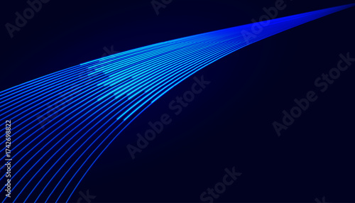 Luminous blue lines curve across a dark background, representing fast internet, global network connectivity, digital technology, and rapid communication. Futuristic abstract vector background.