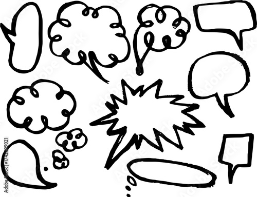 black and white speech bubbles Hand-drawn black and white speech bubbles