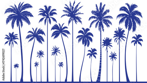 Navy blue palm trees silhouettes on a white background design