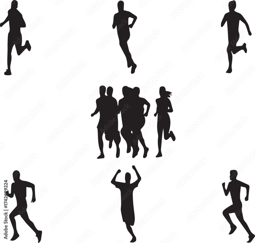 Fototapeta premium Running Silhouettes of People Participating in Sports and Fitness Activities