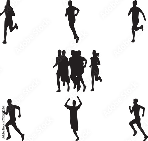 Running Silhouettes of People Participating in Sports and Fitness Activities