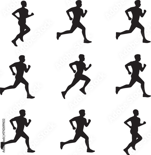 Running man silhouettes in a dynamic pattern illustration graphic design