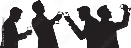 Celebrating Success Silhouette of Business Team Toasting with Champagne