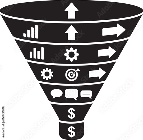 Business sales funnel stages process marketing lead generation conversion strategy icon set