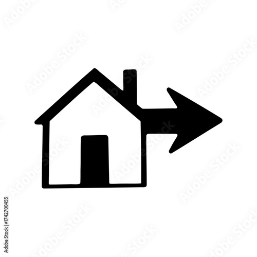 House with Arrow Pointing Right, Suggesting Moving, Relocation or Forward Progress