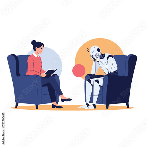 Artificial intelligence therapy session exploring its emotional state.